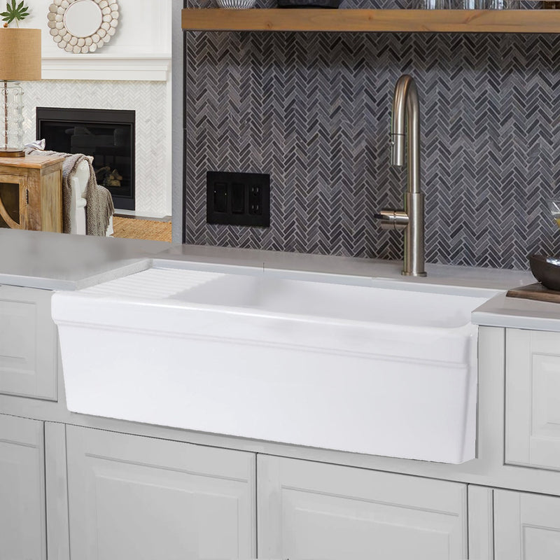 Nantucket Sinks 36 Inch Italian Farmhouse Fireclay Sink with Built-In Drainboard FCFS36-DB - view 7