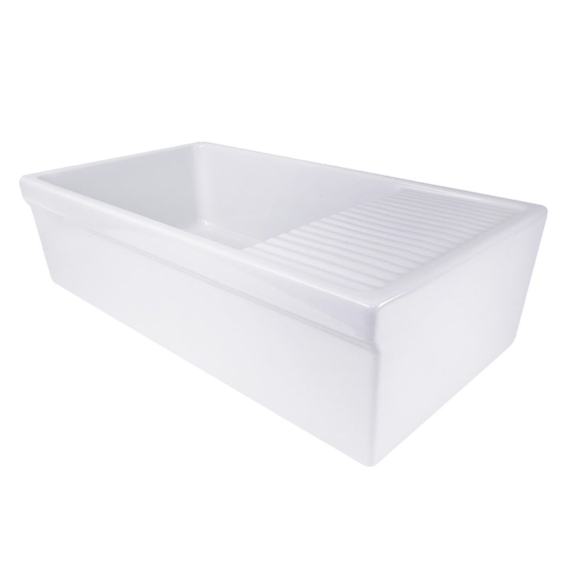 Nantucket Sinks 36 Inch Italian Farmhouse Fireclay Sink with Built-In Drainboard FCFS36-DB