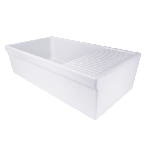 Nantucket Sinks 36 Inch Italian Farmhouse Fireclay Sink with Built-In Drainboard FCFS36-DB