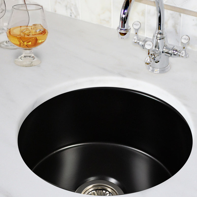 Nantucket Sinks 18 inch Fireclay Round Bar-Prep Sink - Matte Black Hyannis-18MB - view 7
