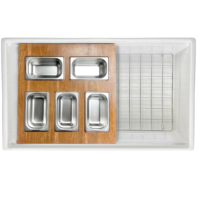Nantucket Sinks 33-inch Fireclay workstation Condiment Servers Sink Set HZ-TPS33W-ST1 - view 4