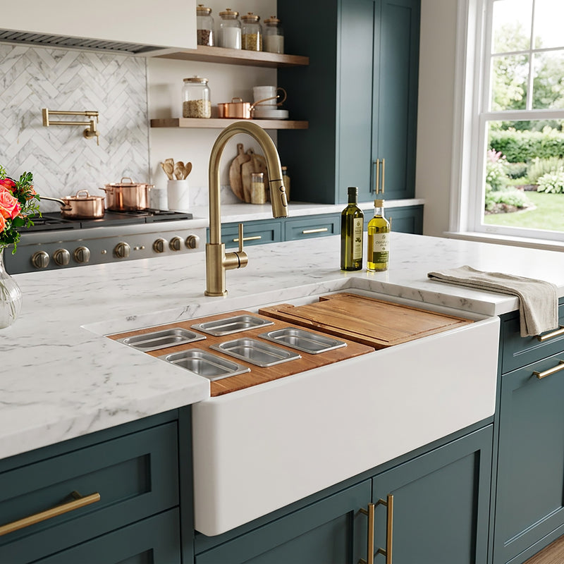 Nantucket Sinks 33-inch Fireclay workstation Condiment Servers Sink Set HZ-TPS33W-ST1 - view 8