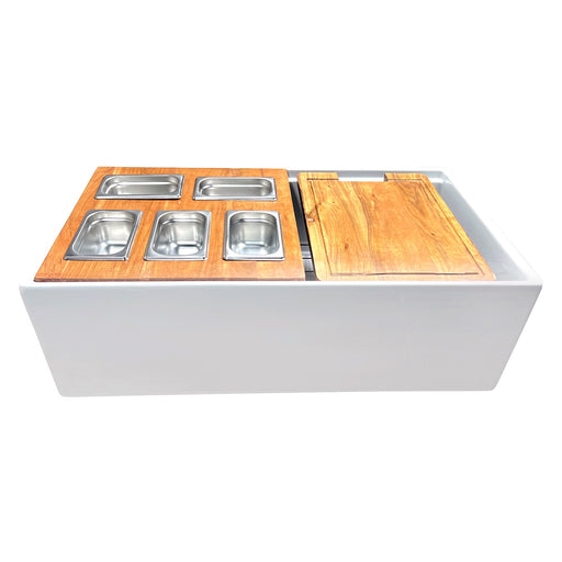 Nantucket Sinks 33-inch Fireclay workstation Condiment Servers Sink Set HZ-TPS33W-ST1