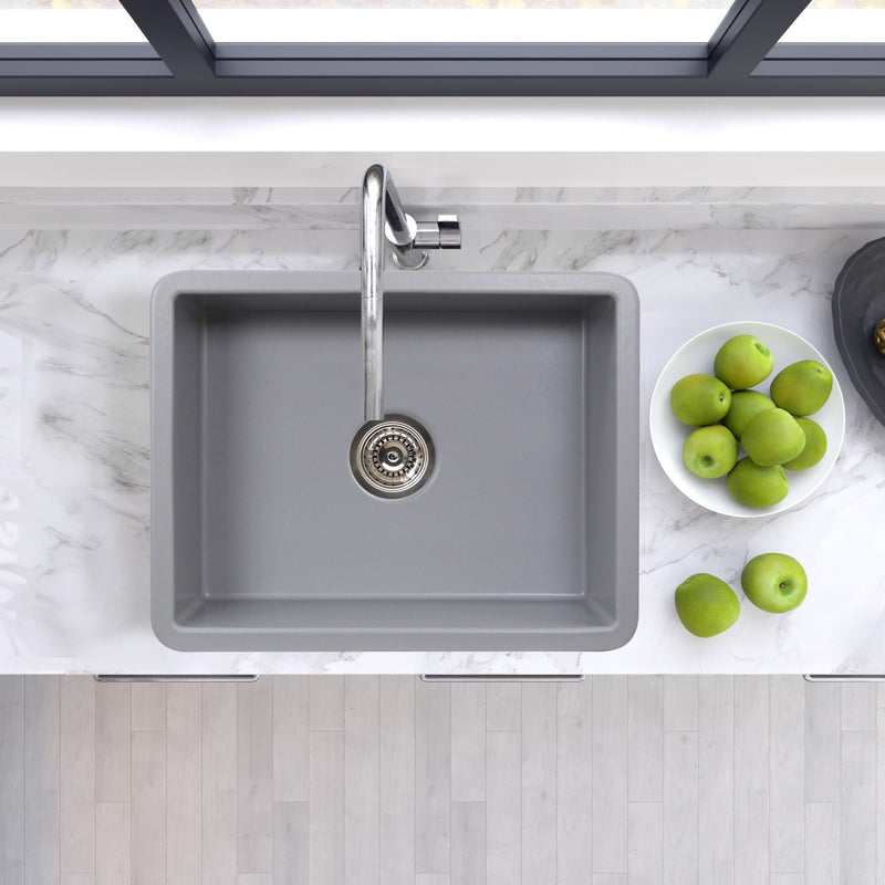 Nantucket Sinks Island Collection Fireclay 24" Matte Grey Single Bowl Dualmount Sink ISFC24GR-SB1 - view 5