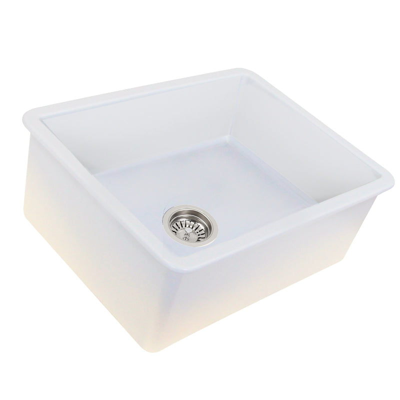 Nantucket Sinks Island Collection Fireclay 24" White Single Bowl Dualmount Sink ISFC24W-SB1 - view 3