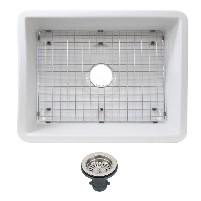 Nantucket Sinks Island Collection Fireclay 24" White Single Bowl Dualmount Sink ISFC24W-SB1
