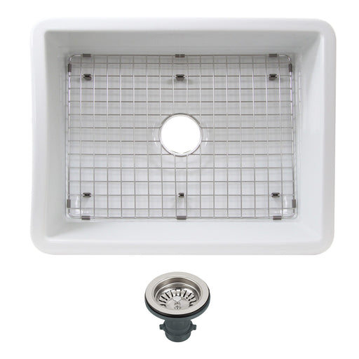 Nantucket Sinks Island Collection Fireclay 24" White Single Bowl Dualmount Sink ISFC24W-SB1