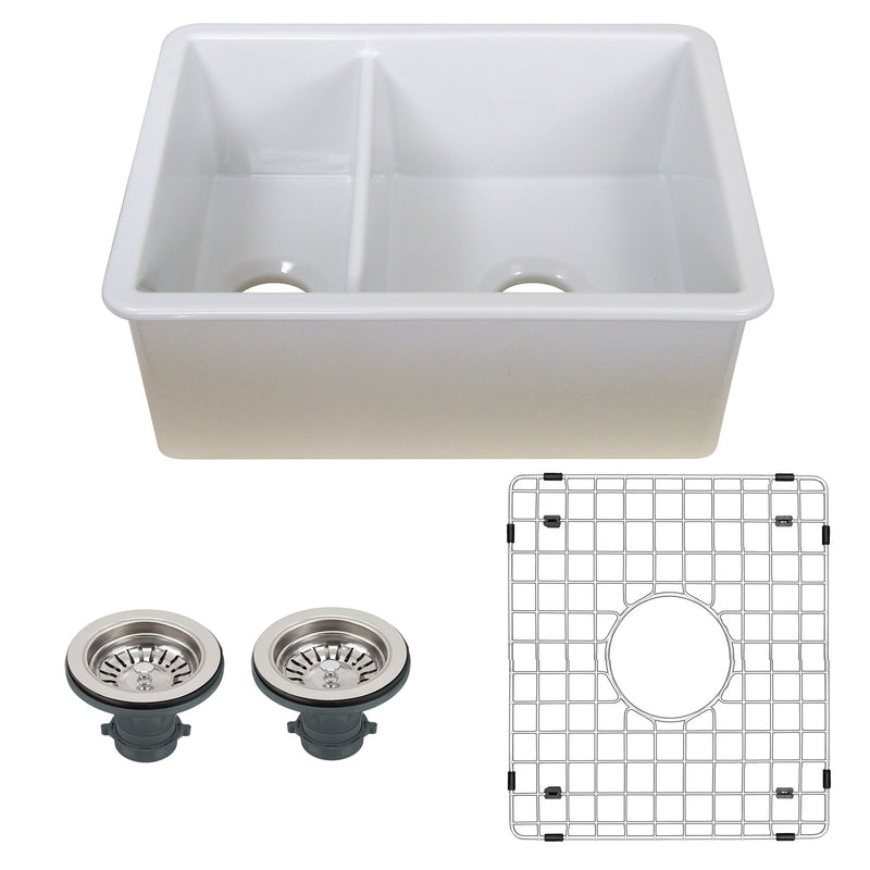 Nantucket Sinks Island Collection Fireclay 24" White Double Bowl Dualmount Sink ISFC24x18W-DB2 - view 2