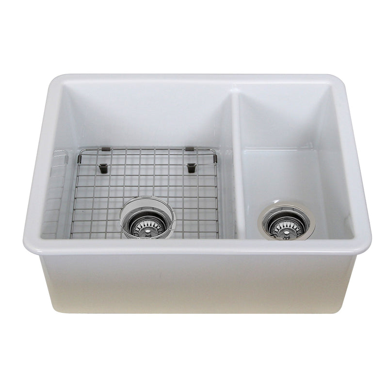 Nantucket Sinks Island Collection Fireclay 24" White Double Bowl Dualmount Sink ISFC24x18W-DB2 - view 3