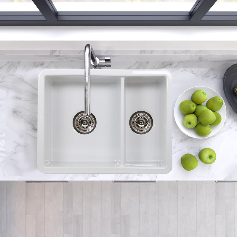 Nantucket Sinks Island Collection Fireclay 24" White Double Bowl Dualmount Sink ISFC24x18W-DB2 - view 5