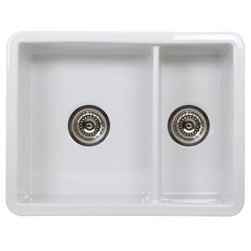 Nantucket Sinks Island Collection Fireclay 24" White Double Bowl Dualmount Sink ISFC24x18W-DB2