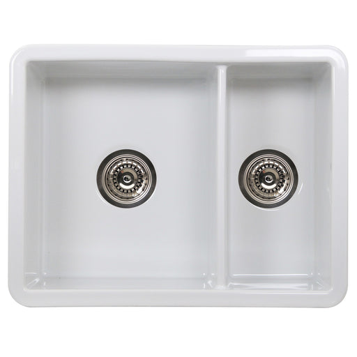 Nantucket Sinks Island Collection Fireclay 24" White Double Bowl Dualmount Sink ISFC24x18W-DB2