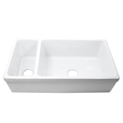 Nantucket Sinks Glossy White Reversible Double Bowl Italian Fireclay Farmhouse Sink ISFCGW35X19DBSO - view 3