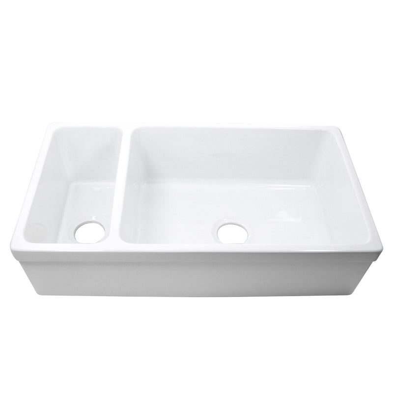 Nantucket Sinks Glossy White Reversible Double Bowl Italian Fireclay Farmhouse Sink ISFCGW35X19DBSO - view 3