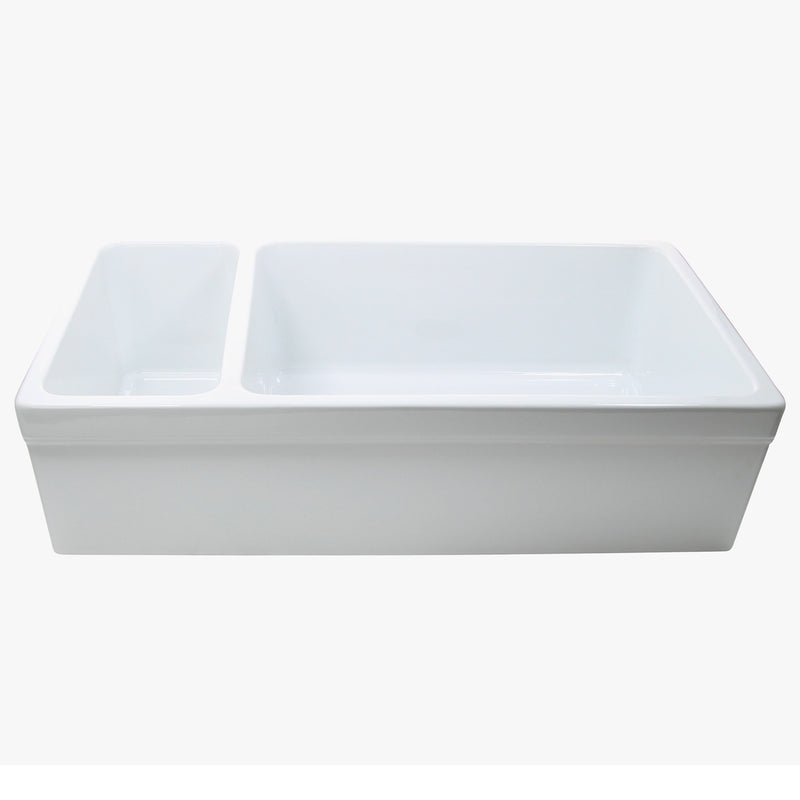 Nantucket Sinks Glossy White Reversible Double Bowl Italian Fireclay Farmhouse Sink ISFCGW35X19DBSO - view 4
