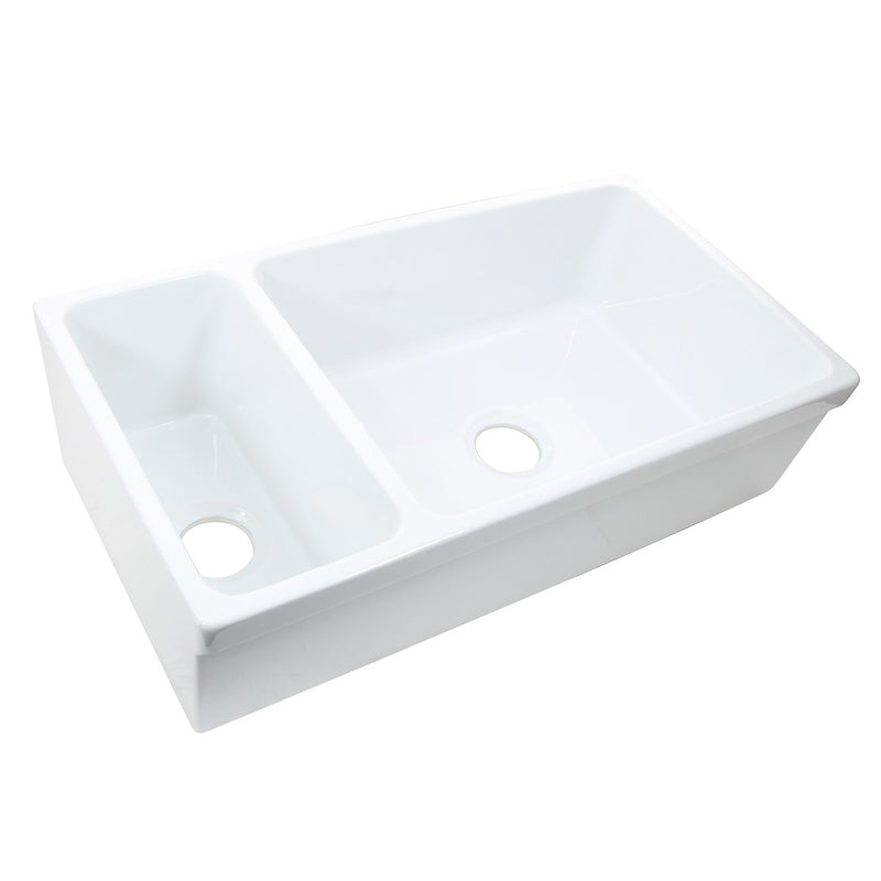 Nantucket Sinks Glossy White Reversible Double Bowl Italian Fireclay Farmhouse Sink ISFCGW35X19DBSO - view 6