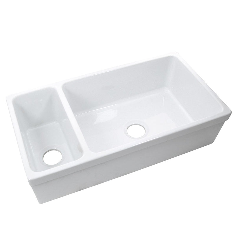 Nantucket Sinks Glossy White Reversible Double Bowl Italian Fireclay Farmhouse Sink ISFCGW35X19DBSO