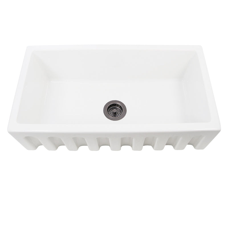 Nantucket Sinks 33" Reversible Italian Fireclay Farmhouse Sink - White ISFCW33x18SO - view 4