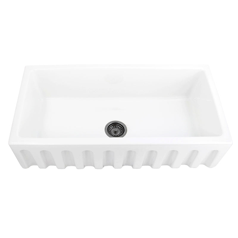 Nantucket Sinks 36" Reversible Italian Fireclay Farmhouse Sink - White ISFCW36x18SO - view 4