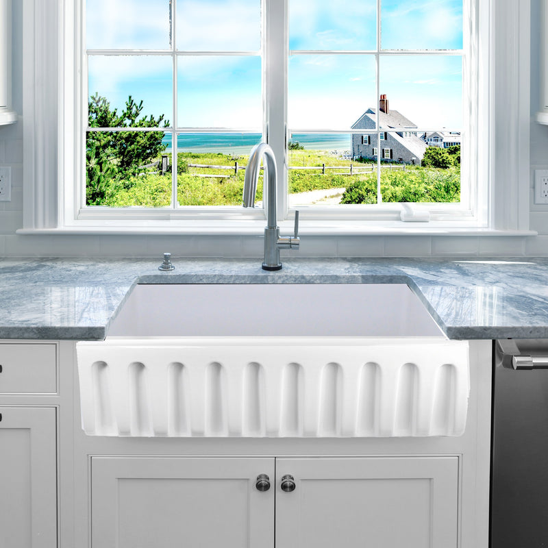 Nantucket Sinks 36" Reversible Italian Fireclay Farmhouse Sink - White ISFCW36x18SO - view 7