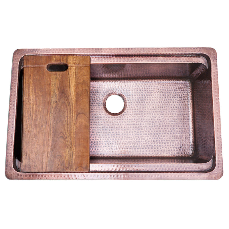 Nantucket Sinks 32 Inch Hammered Prepstation Dualmount Copper Sink KCH-PS-3220
