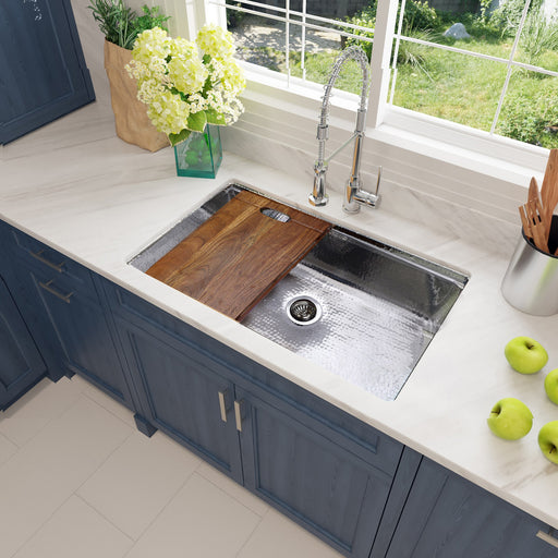 Nantucket Sinks 32 Inch Hammered Prepstation Stainless Steel Sink KSSH-PS-3220