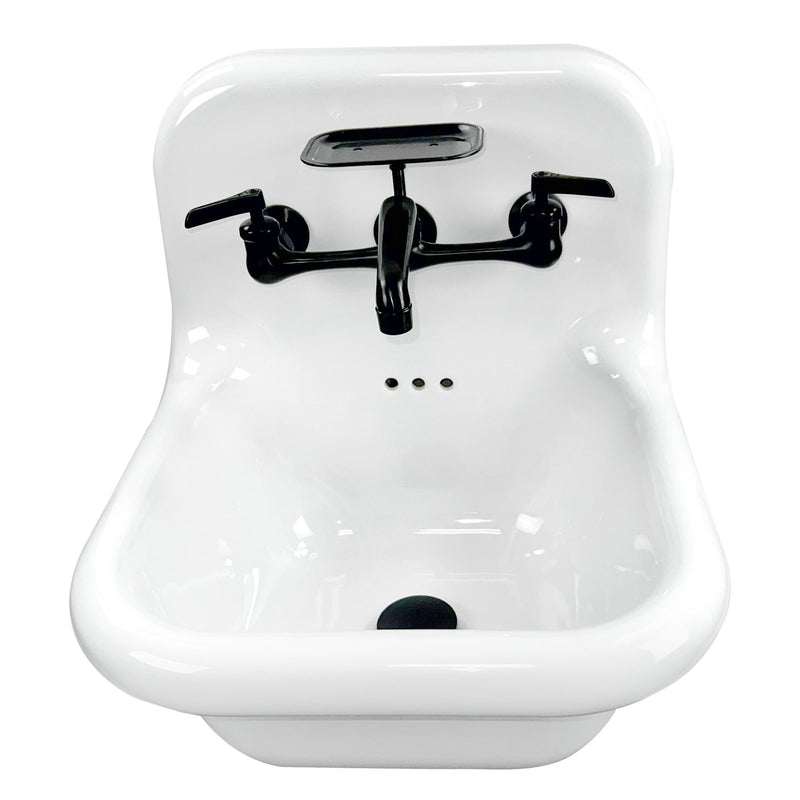 Nantucket Sinks 16.5-inch Fireclay Wallmount Bath Sink with Matte Black Accessories Set NS-VC16-WW-MBFCT - view 3