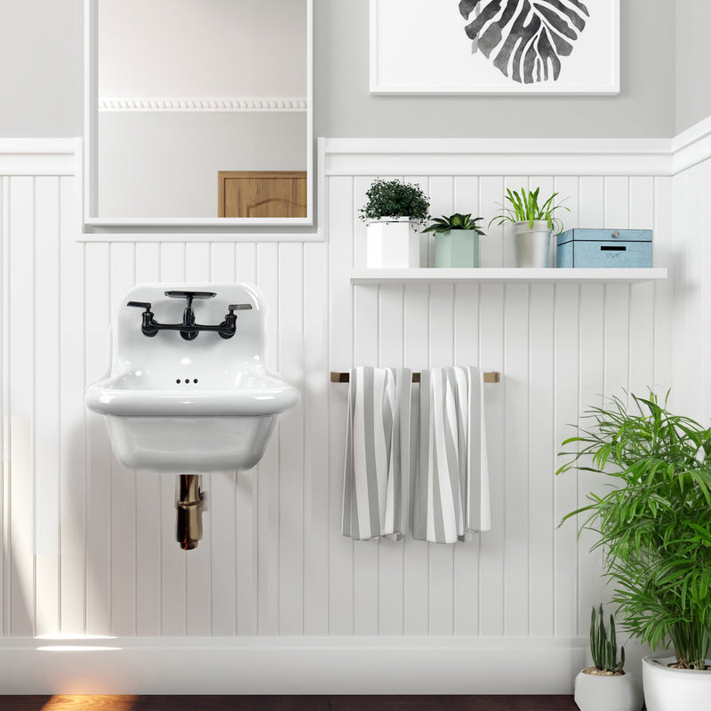 Nantucket Sinks 16.5-inch Fireclay Wallmount Bath Sink with Matte Black Accessories Set NS-VC16-WW-MBFCT - view 6
