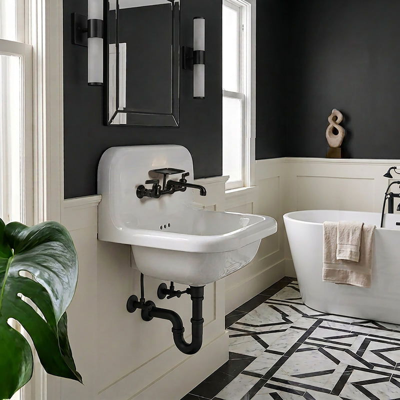 Nantucket Sinks 16.5-inch Fireclay Wallmount Bath Sink with Matte Black Accessories Set NS-VC16-WW-MBFCT - view 7