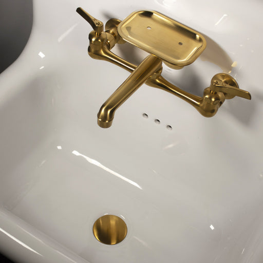 Nantucket Sinks 16.5-inch Fireclay Wallmount Bath Sink with Satin Brushed Brass Accessories Set NS-VC16-WW-SBFCT - view 2