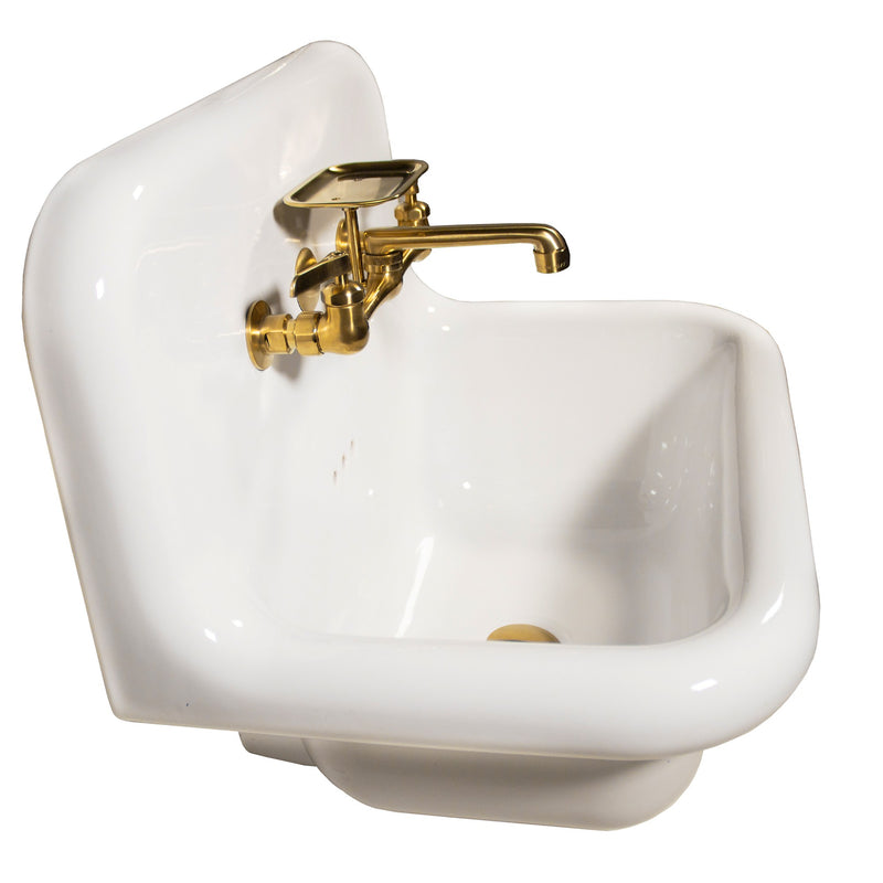 Nantucket Sinks 16.5-inch Fireclay Wallmount Bath Sink with Satin Brushed Brass Accessories Set NS-VC16-WW-SBFCT - view 3