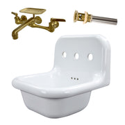 Nantucket Sinks 16.5-inch Fireclay Wallmount Bath Sink with Satin Brushed Brass Accessories Set NS-VC16-WW-SBFCT - view 5