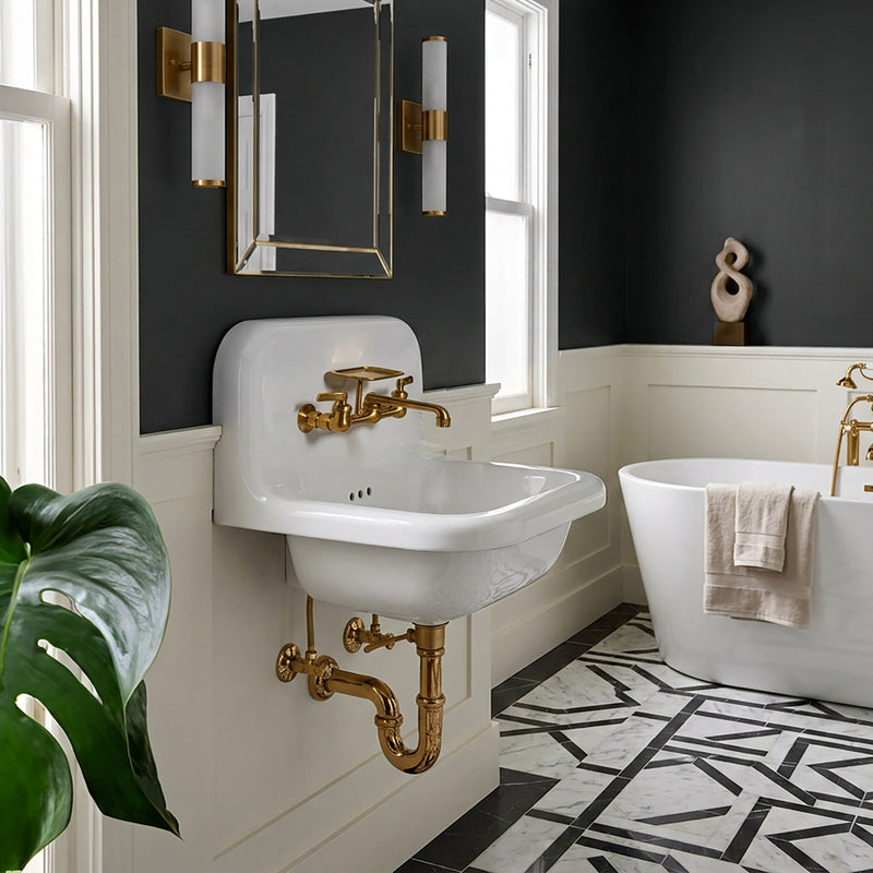 Nantucket Sinks 16.5-inch Fireclay Wallmount Bath Sink with Satin Brushed Brass Accessories Set NS-VC16-WW-SBFCT - view 7