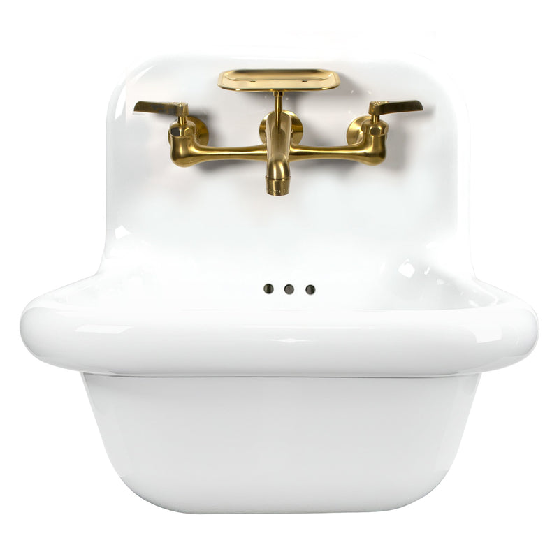 Nantucket Sinks 16.5-inch Fireclay Wallmount Bath Sink with Satin Brushed Brass Accessories Set NS-VC16-WW-SBFCT