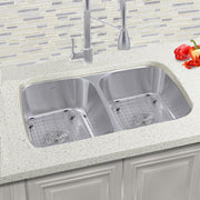 Nantucket Sinks 32.5 Inch Double Bowl Equal Undermount Stainless Steel Kitchen Sink, 16 Gauge NS10i-16 - view 6