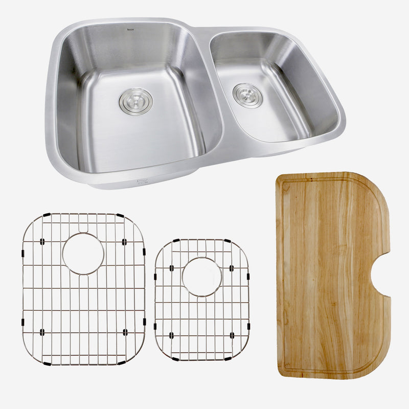 Nantucket Sinks 60/40 Double Bowl 16 Gauge Kitchen Sink with Cutting Board, Grids and Colander Drains NS503-16-CB - view 3