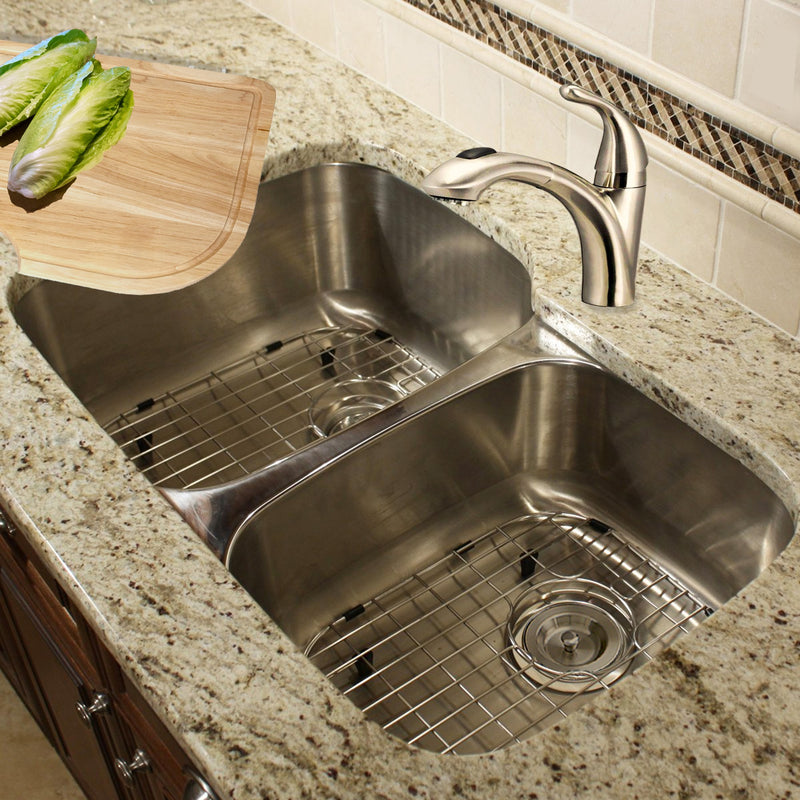 Nantucket Sinks 60/40 Double Bowl 16 Gauge Kitchen Sink with Cutting Board, Grids and Colander Drains NS503-16-CB - view 6