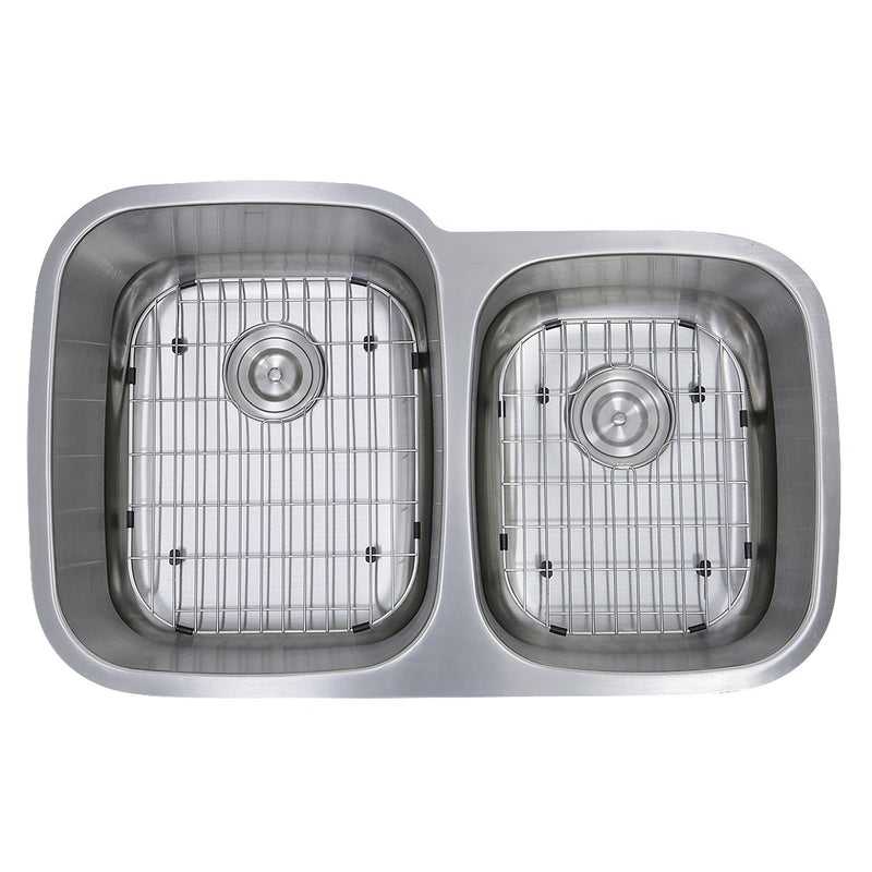Nantucket Sinks 60/40 Double Bowl 16 Gauge Kitchen Sink with Cutting Board, Grids and Colander Drains NS503-16-CB