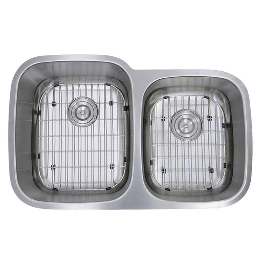 Nantucket Sinks 60/40 Double Bowl 16 Gauge Kitchen Sink with Cutting Board, Grids and Colander Drains NS503-16-CB