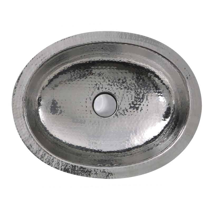 Nantucket Sinks OVS-OF 17.5 Inch x 13.75 Inch Hand Hammered Stainless Steel Oval Undermount Bathroom Sink With Overflow