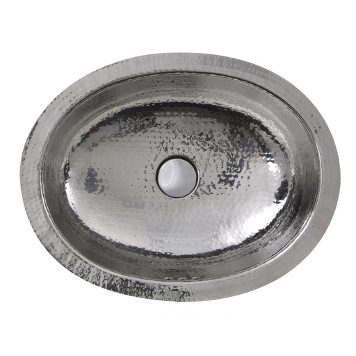 Nantucket Sinks OVS-OF 17.5 Inch x 13.75 Inch Hand Hammered Stainless Steel Oval Undermount Bathroom Sink With Overflow