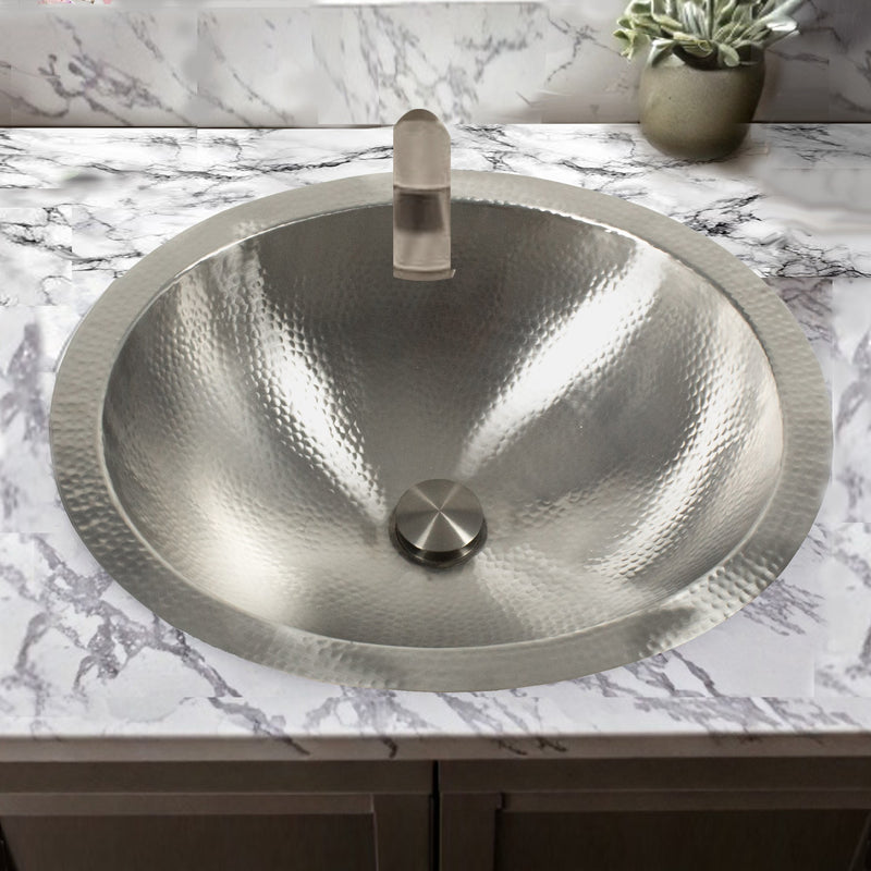Nantucket Sinks OVS2017 19.75 Inch Hand Hammered Matte Stainless Steel Oval Bathroom Sink - view 6