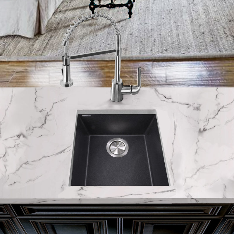 Nantucket Sinks 17" Single Bowl Undermount Granite Composite Bar-Prep Sink Black PR1716-BL - view 7