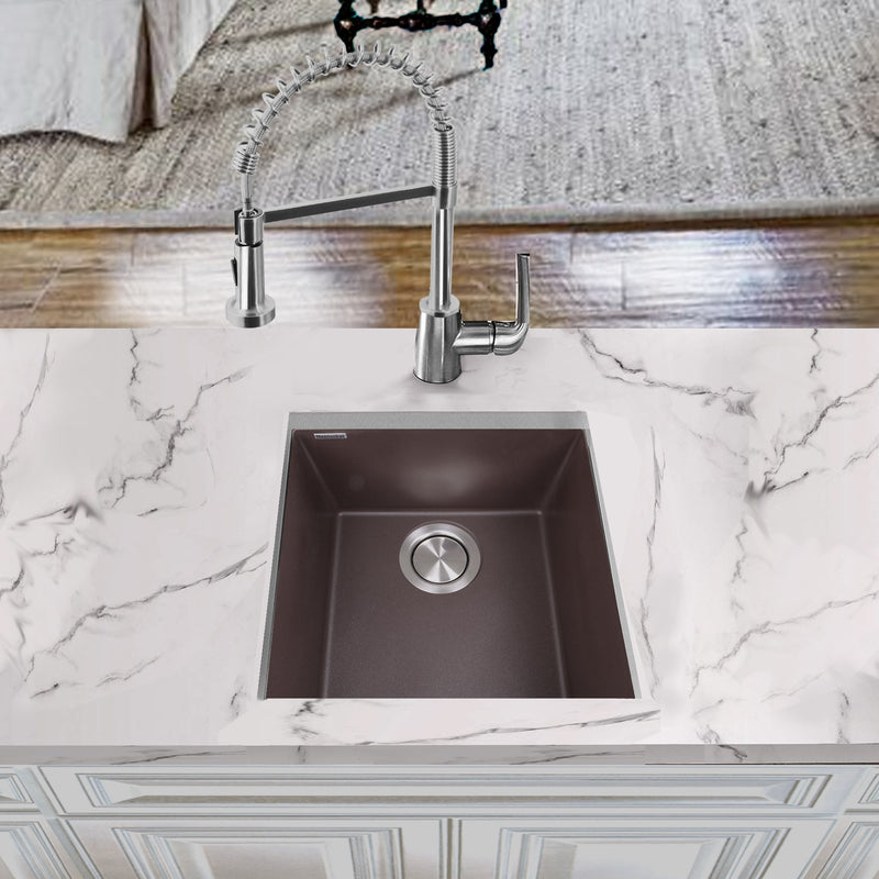 Nantucket Sinks 17" Single Bowl Undermount Granite Composite Bar-Prep Sink Brown PR1716-BR - view 6