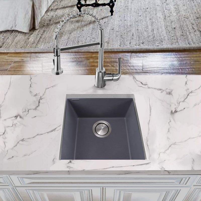 Nantucket Sinks 17" Single Bowl Undermount Granite Composite Bar-Prep Sink Titanium PR1716-TI - view 7
