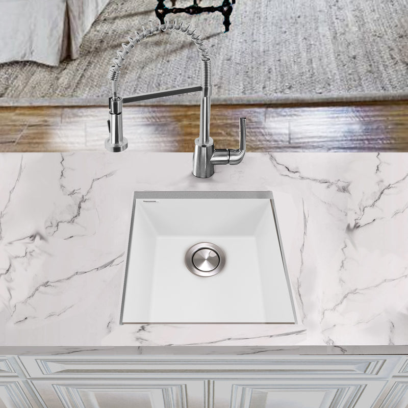 Nantucket Sinks 17" Single Bowl Undermount Granite Composite Bar-Prep Sink White PR1716-W - view 7