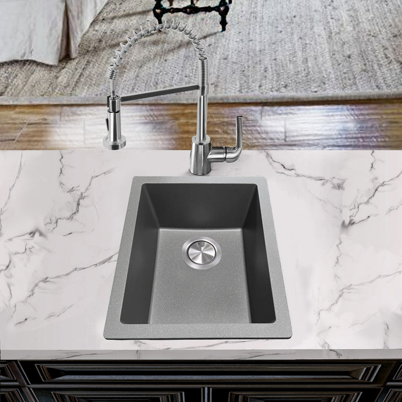 Nantucket Sinks Single Bowl Dual-mount Granite Composite Bar-Prep Sink Titanium PR1815-TI - view 6