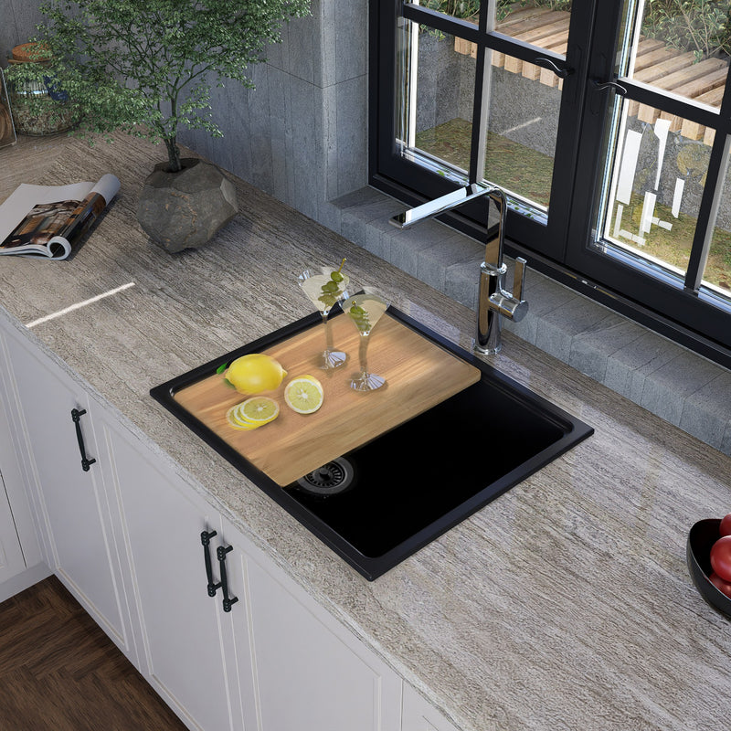Nantucket Sinks 22" Dualmount Granite Composite Prep-Station with Side Set Drain - Black PR2219PS-BL - view 5