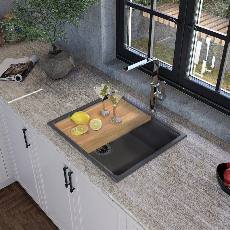 Nantucket Sinks 22" Dualmount Granite Composite Prep-Station with Side Set Drain - Titanium PR2219PS-TI - view 6