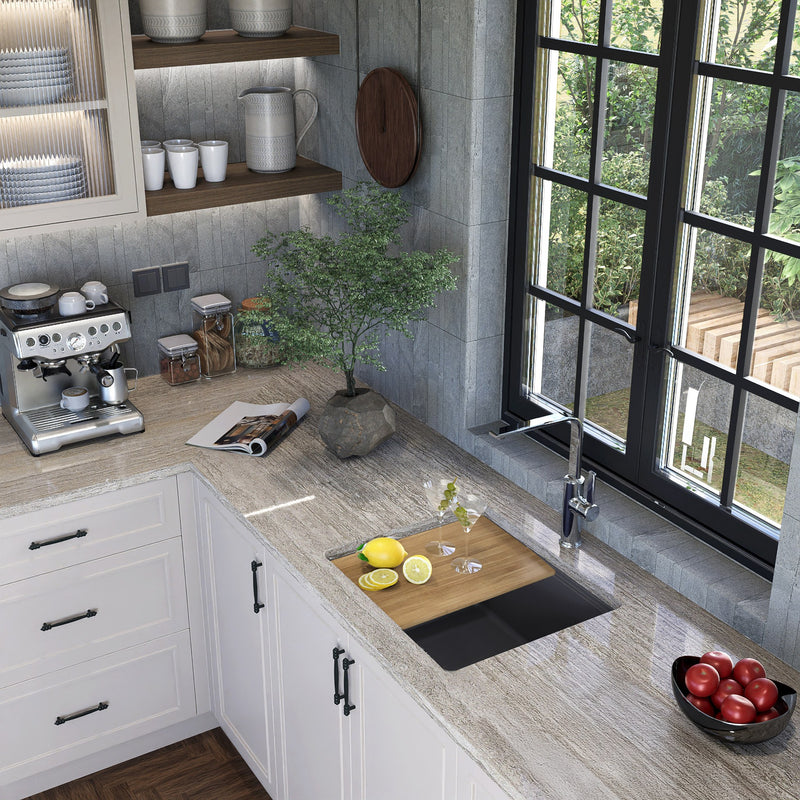 Nantucket Sinks 22" Dualmount Granite Composite Prep-Station with Side Set Drain - Titanium PR2219PS-TI - view 7